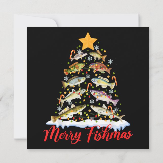 Invitation Merry Fishmas Funky Christmas Tree Lights Fish Fis (Devant)