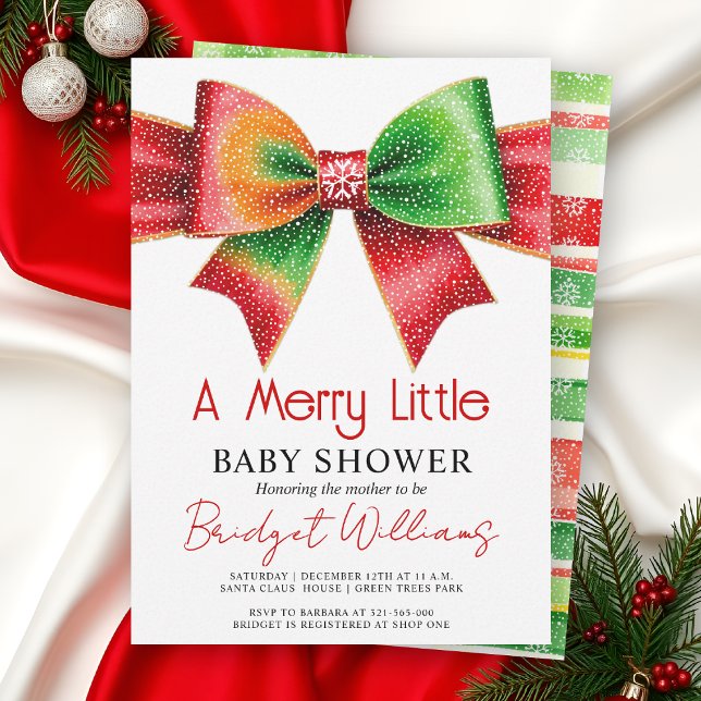 Invitation Merry Little Baby shower bow, snowflakes Christmas (Créateur téléchargé)