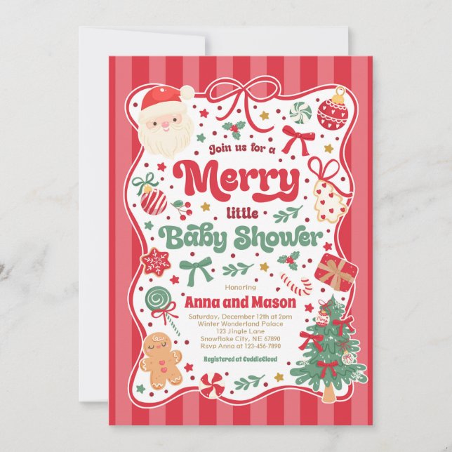 Invitation Merry Little Baby Shower Christmas Coquette Bow  (Devant)