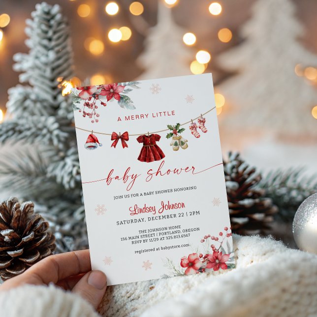 Invitation Merry Little Baby Shower Clothesline Baby Girl (Créateur téléchargé)