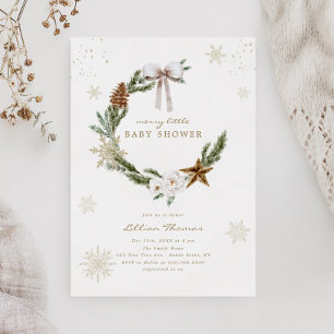 Invitation Merry Little Baby shower Neutral Bow Wreath