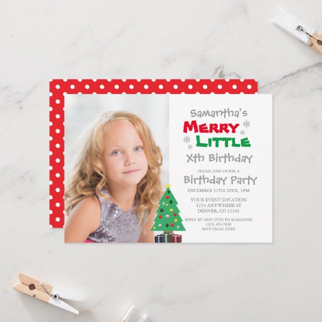 Invitation Merry Little Birthday (Devant/Arrière en situation)