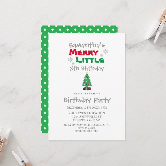 Invitation Merry Little Birthday (Devant/Arrière en situation)