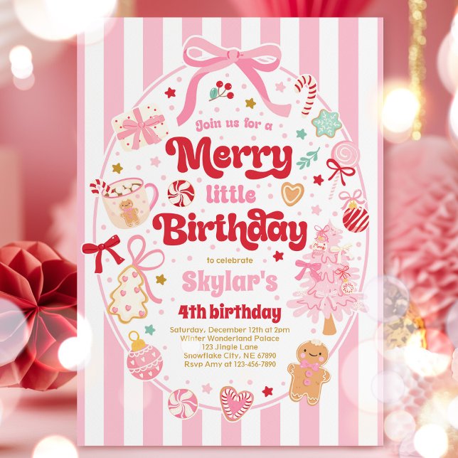Invitation Merry Little Birthday Party Christmas Coquette Bow (Créateur téléchargé)