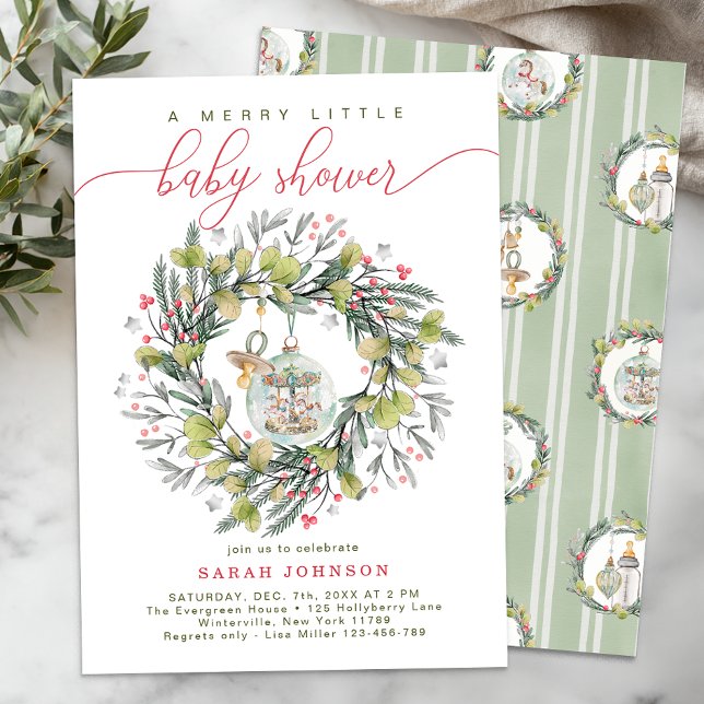Invitation Merry Little Christmas Baby shower Wreath (Holiday Baby Shower Theme)