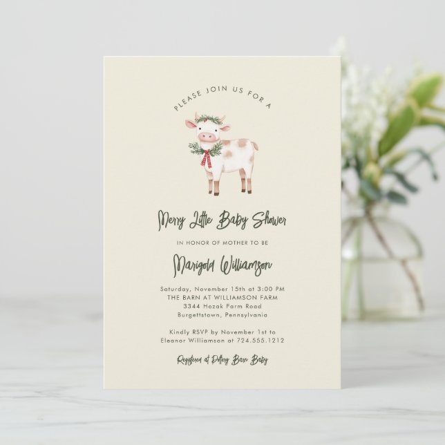 Invitation Merry Little Christmas Rustic Baby Shower  (Debout devant)
