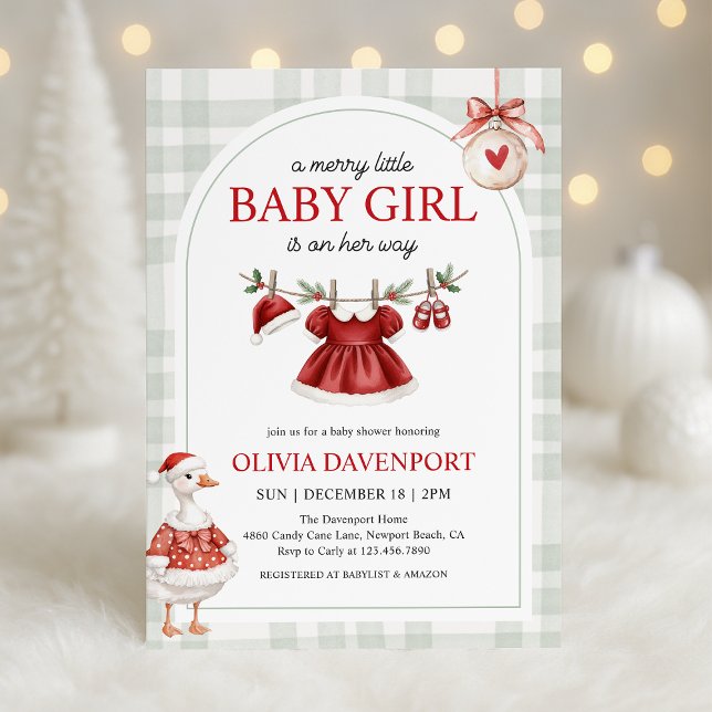 Invitation Merry Little Girl Goose Christmas Baby Shower (Créateur téléchargé)