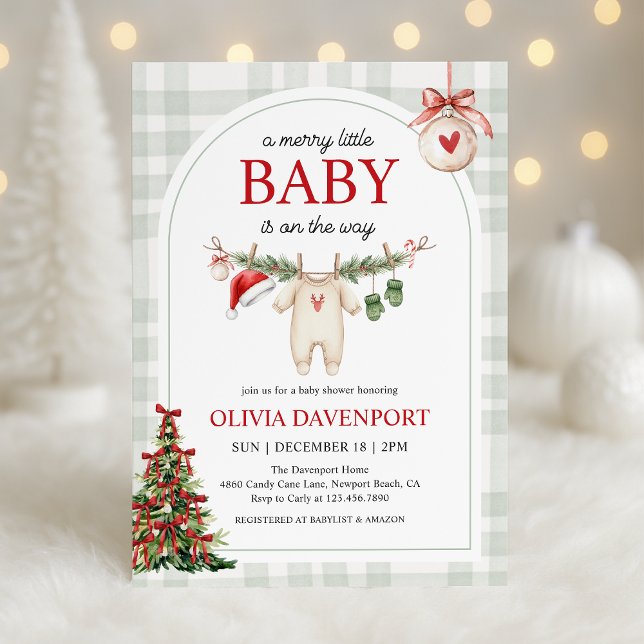 Invitation Merry Little Winter Gingham Christmas Baby Shower (Créateur téléchargé)