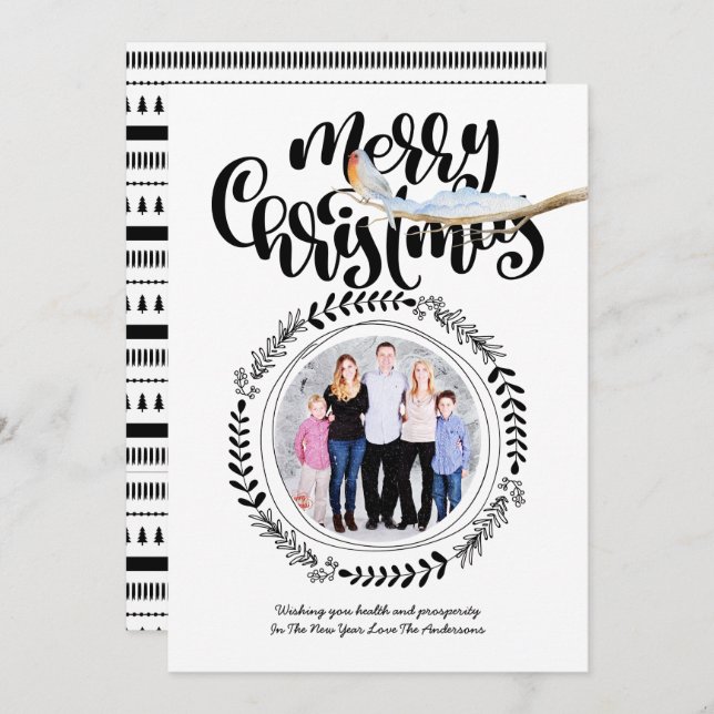 Invitation MERRY NOËL PHOTO Festive moderne Robin Xmas (Devant / Derrière)