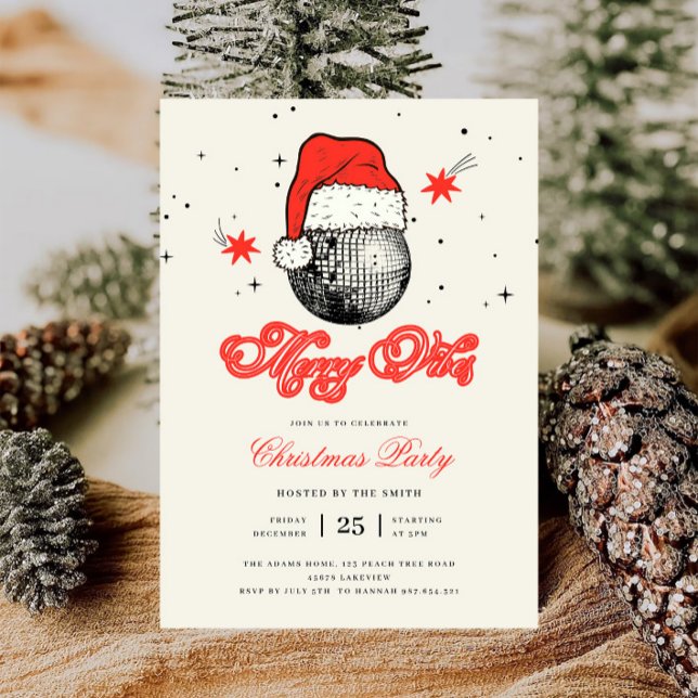 Invitation Merry Vibes Disco Santa Hat Retro Noël (Créateur téléchargé)