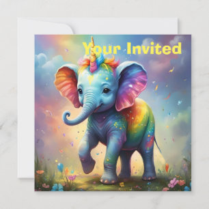 Invitation Merveilles radieuses : L'éléphant bébé licorne arc