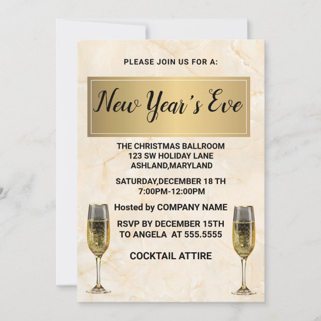 Invitation Merveilleuse, Élégante, Nouvel An Or (Devant)