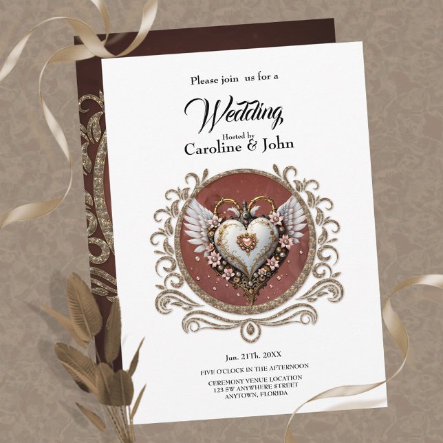 Invitation Merveilleux coeur noble steampunk avec ailes (Heart)
