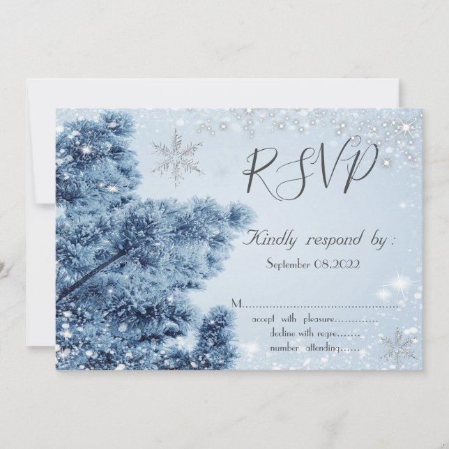 Invitation Merveilleux Hiver,Neige, Flocons de neige RSVP (Devant)