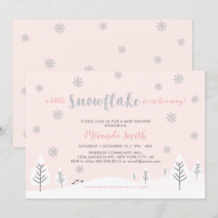 Invitation Merveilleux Hiver Rose, Fille Baby Shower/Fête Pré
