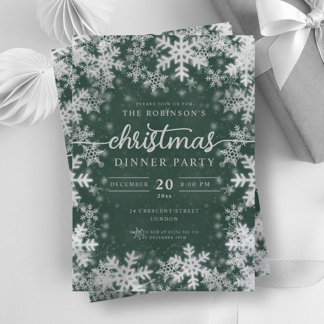Invitation Merveilleux hiver Silver Wonderland Noël Vert (Modern Silver Winter Wonderland Christmas Green Invitation)
