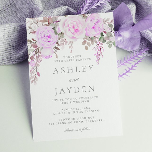 Invitation Merveilleux Mariage Floral violet (Créateur téléchargé)