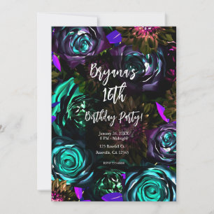 Invitation Merveilleux Monde Foncé Glamour Floral Fleurs Soir