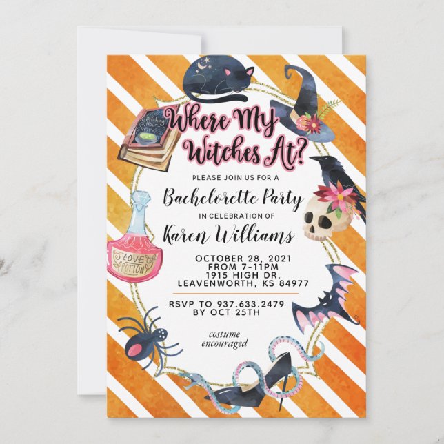 Invitation Mes sorcières à la fête de la Bachelorette d'Hallo (Devant)