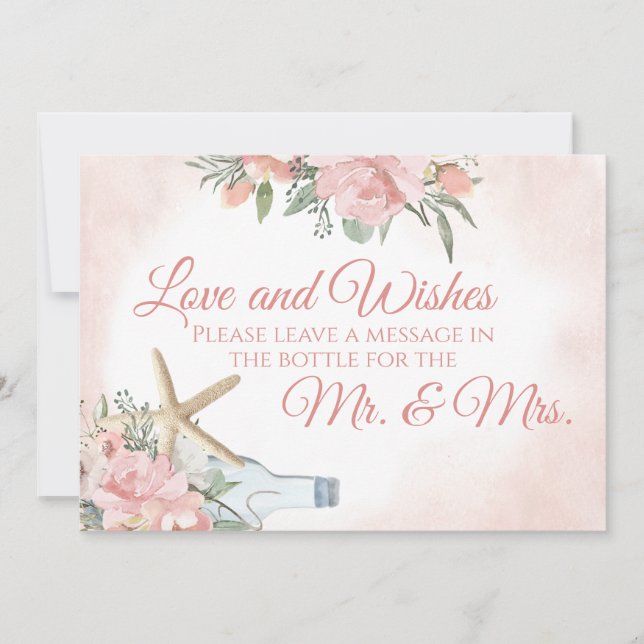 Invitation Message dans une bouteille florale de plage (Devant)