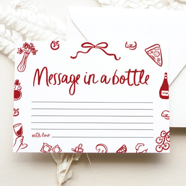 Invitation Message italien rouge dans une bouteille Fête des  (Red Italian Message in a bottle Bridal Shower Game)