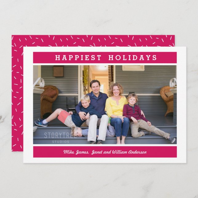 Invitation Message personnalisé | Rose | Photo de Noël de vac (Devant / Derrière)