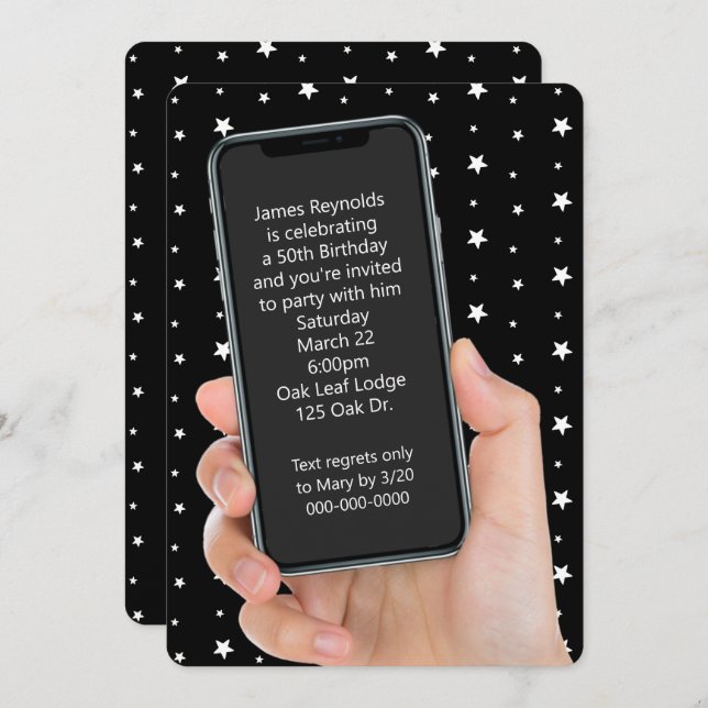 Invitation Message texte de la fête du 50e anniversaire (Devant / Derrière)