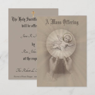 Invitation Messe catholique Offrande Mémorial avec bébé Jésus