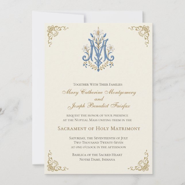 Invitation Messe de mariage catholique au monogramme marianis (Devant)