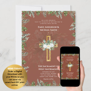 Invitation Messe de mariage catholique croix en terre cuite