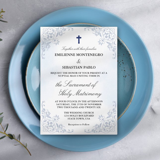 Invitation Messe de Mariage Catholique Floral à l'Aquarelle É (Créateur téléchargé)