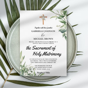 Invitation Messe de Mariage Élégante aux Fleurs Vertes Douces