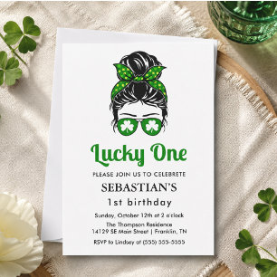 Invitation  Messy Bun Lucky One 1er Anniversaire Fille 