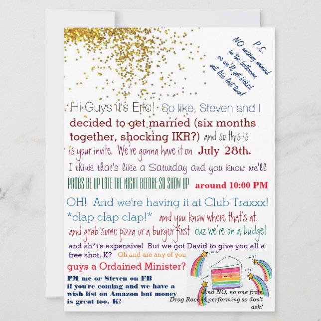 Invitation Messy Club Queen Gay Wedding Invite (Devant)