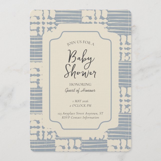 Invitation Messy Plaid Geometric Gender Neutral Blue Beige (Devant)