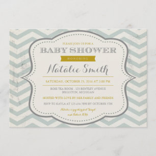 Invitation Messy Turquoise Grey et Gold Baby showe