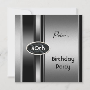 Invitation Métal Argent Blanc Mens 40e anniversaire de fête H