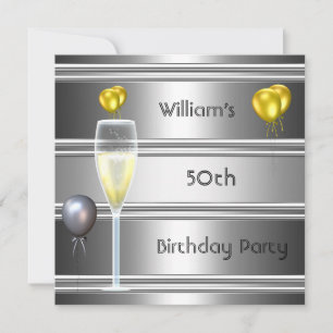 Invitation métal Argent Noir 50e Anniversaire Hommes