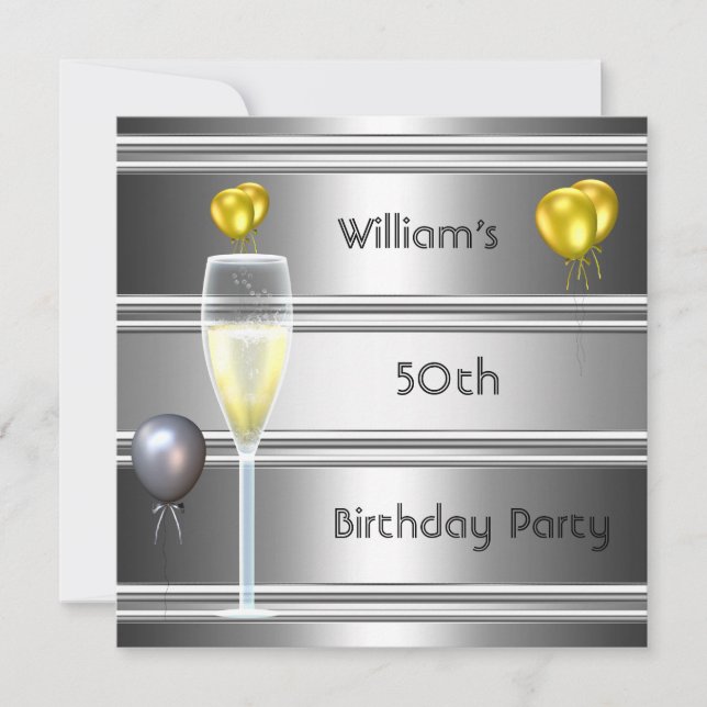 Invitation métal argent noir 50e anniversaire Mens (Devant)
