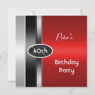 Invitation Métal Argent Rouge Mens 40e Anniversaire Fête Homm