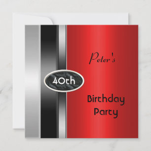 Invitation Métal Argent Rouge Mens 40e Anniversaire Fête Homm