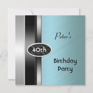 Invitation Métal argent vert Mens 40e anniversaire de fête ho