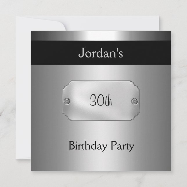 Invitation Metal Black Silver 30ème fête d'anniversaire 3 (Devant)