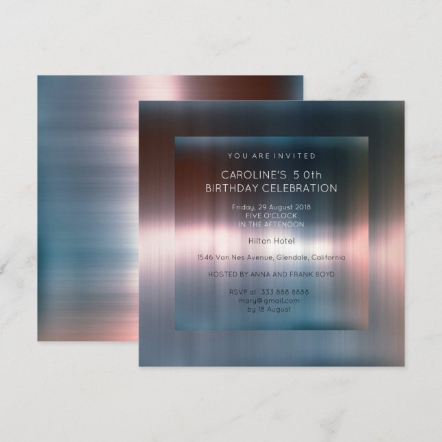 Invitation Métal bleu Brown argent fête d'anniversaire (Devant / Derrière)