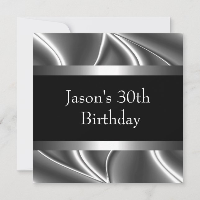 Invitation Metal Chrome Noir Style Argent Hommes 30th (Devant)