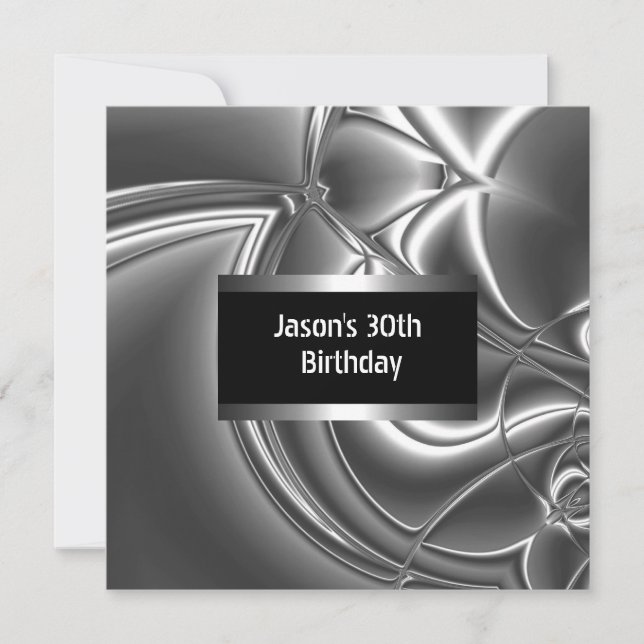 Invitation Metal Chrome Noir Style Argent Hommes 30th (Devant)
