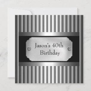Invitation Métal Chrome noir style blanc argent Mens 40ème