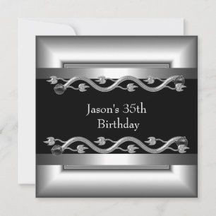 Invitation Métal Chrome Noir Style Blanc Mens Argent 40ème 4