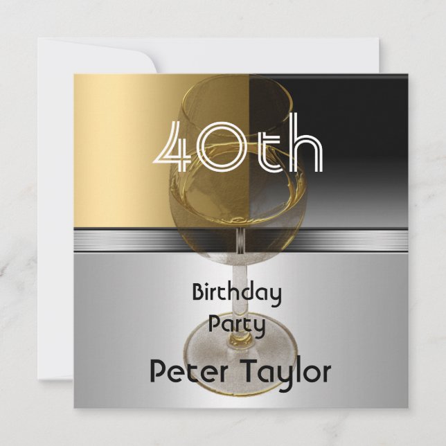 Invitation Métal Or Mens Argent 40e Anniversaire Homme (Devant)