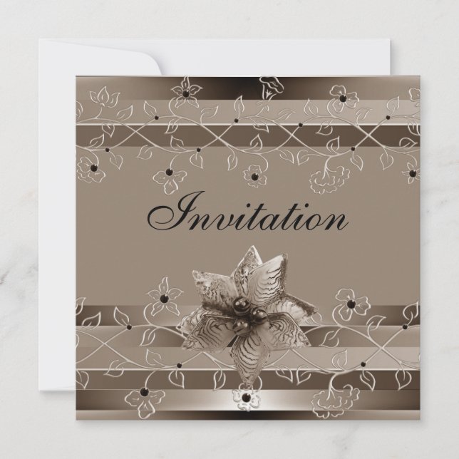 Invitation Métalique Ondulée Biege Or Déco (Devant)